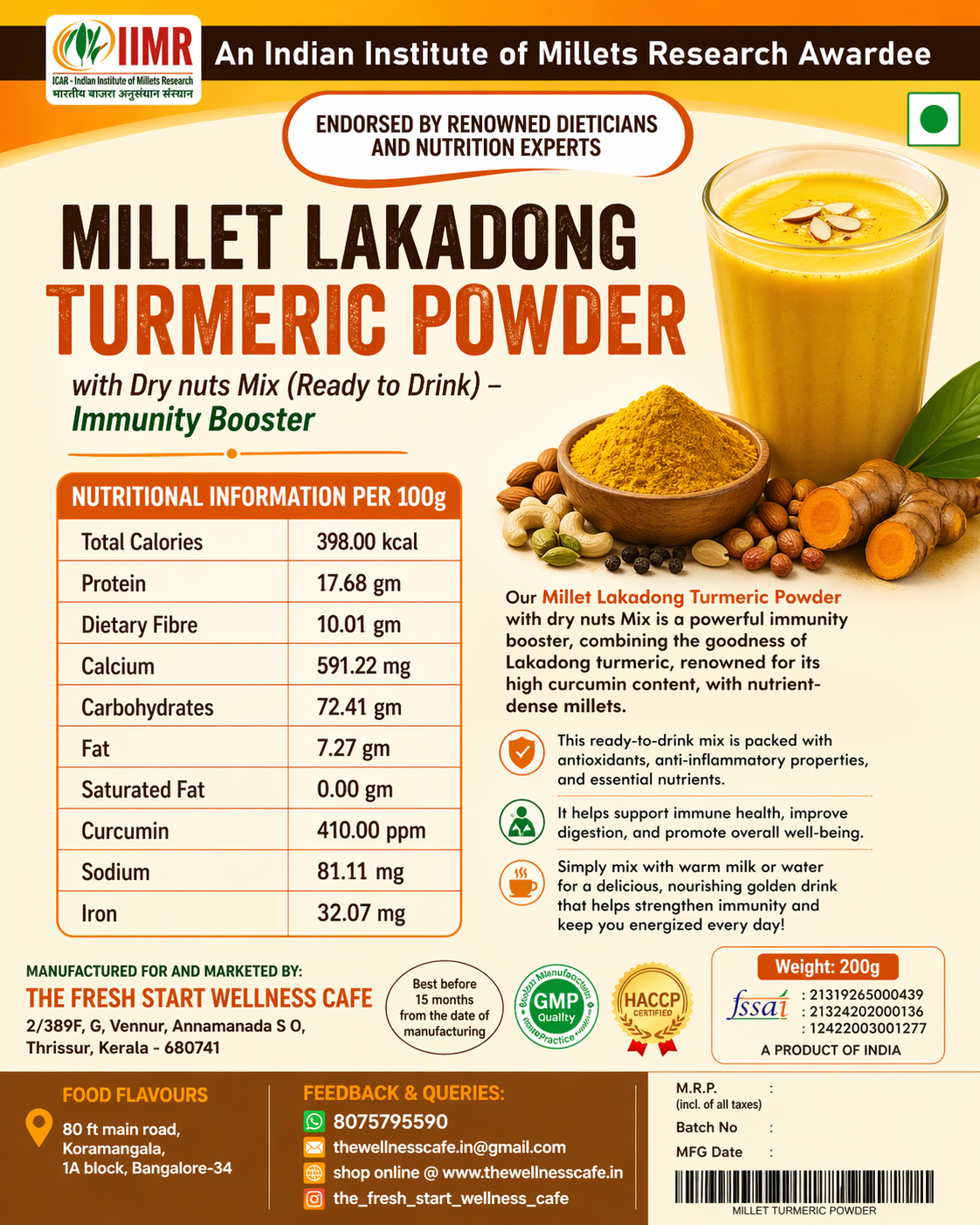 Millet Turmeric Energy Drink Lakadong Turmeric With Dry Nuts With Millk Powder