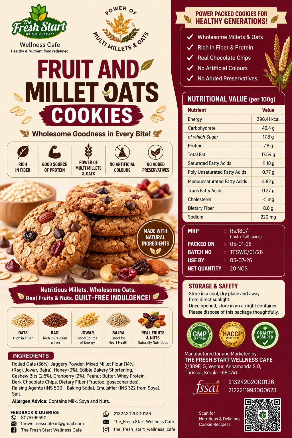 Combo Pack Of 3 Fruit and millet Oats Cookies