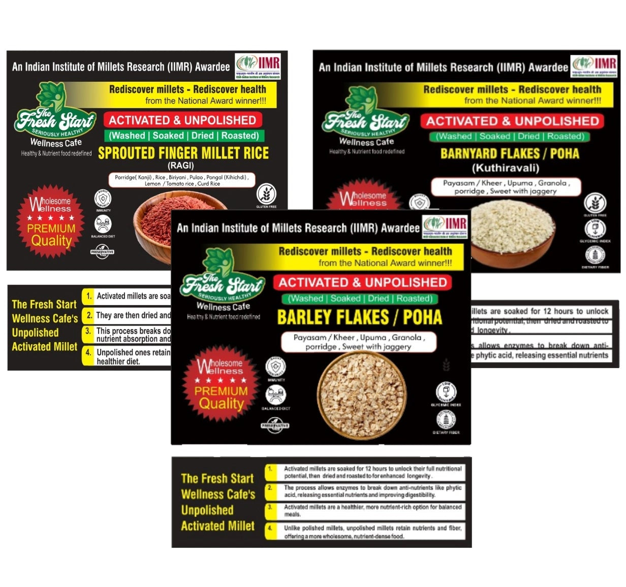 Activated 3 combo Sprouted Ragi Rice , Barnyard Millet flakes & Barley flakes