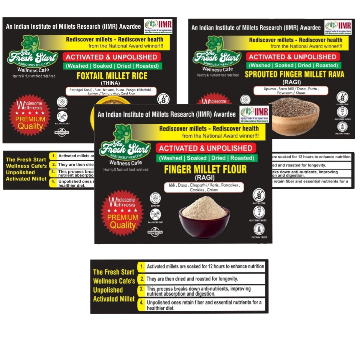 Activated 3 combo Ragi Millet flour , Sprouted Finger Millet (Ragi) Millet Rava & Foxtail Millet rice