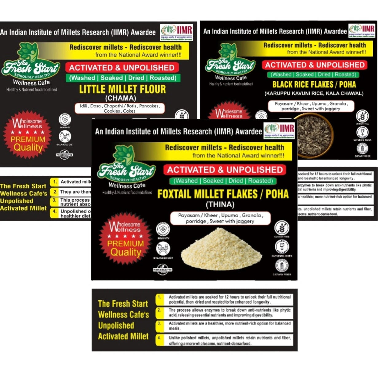 Activated 3 combo Little Millet flour , Foxtail Millet flakes & Black rice flakes