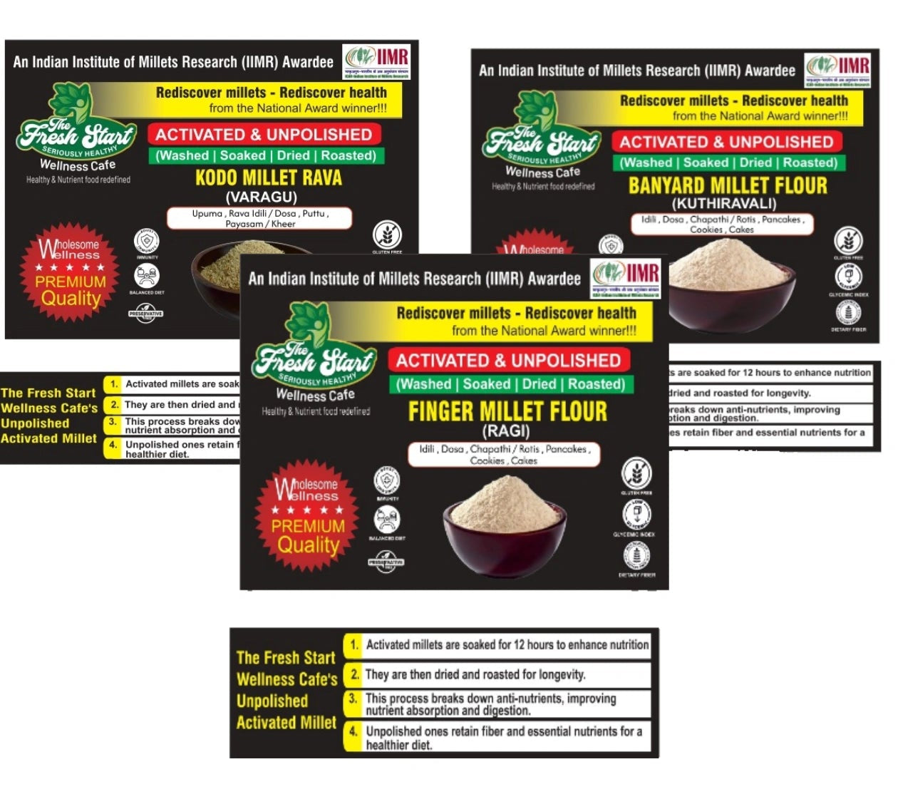Activated 3 combo Kodo Millet Rava , Barnyard Millet flour & Ragi Millet flour
