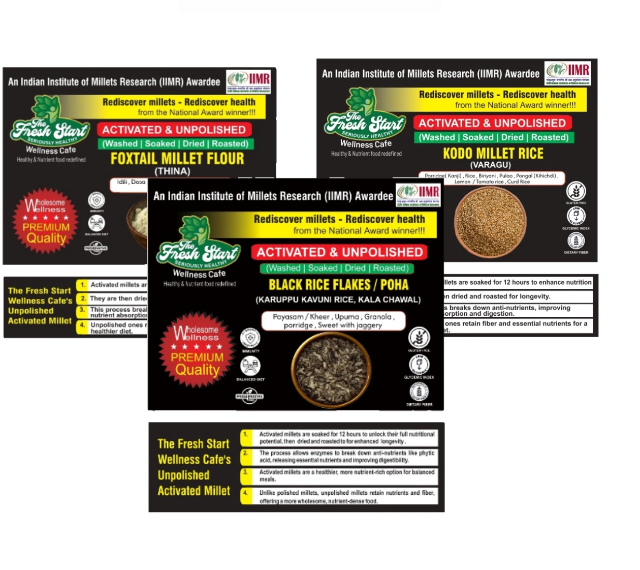 Activated 3 combo Foxtail Millet flour , Black rice flakes & Kodo Millet rice