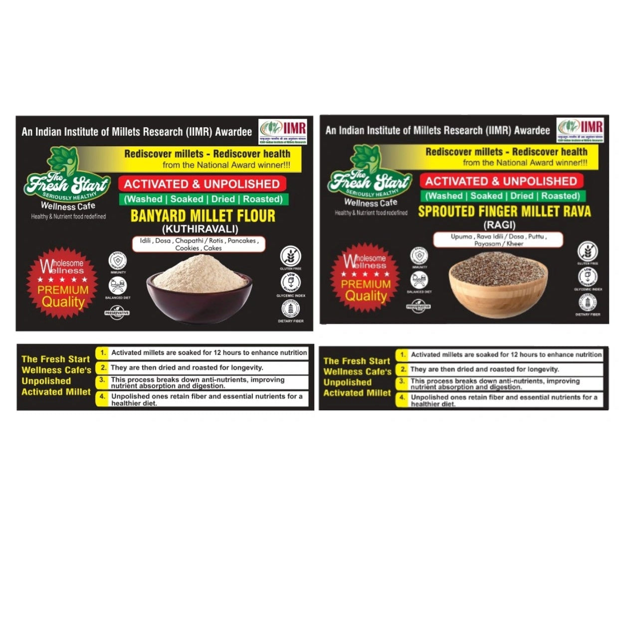 Activated 2 combo Barnyard Millet flour & Sprouted Finger Millet (Ragi) Millet Rava