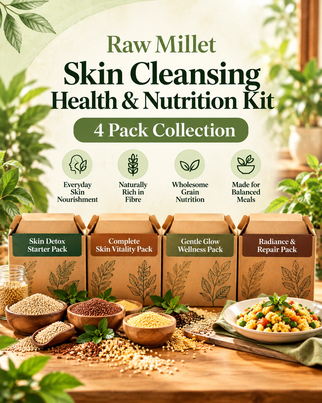 Raw Millet Skin Cleansing Health & Nutrition Kit – 4 Pack Collection