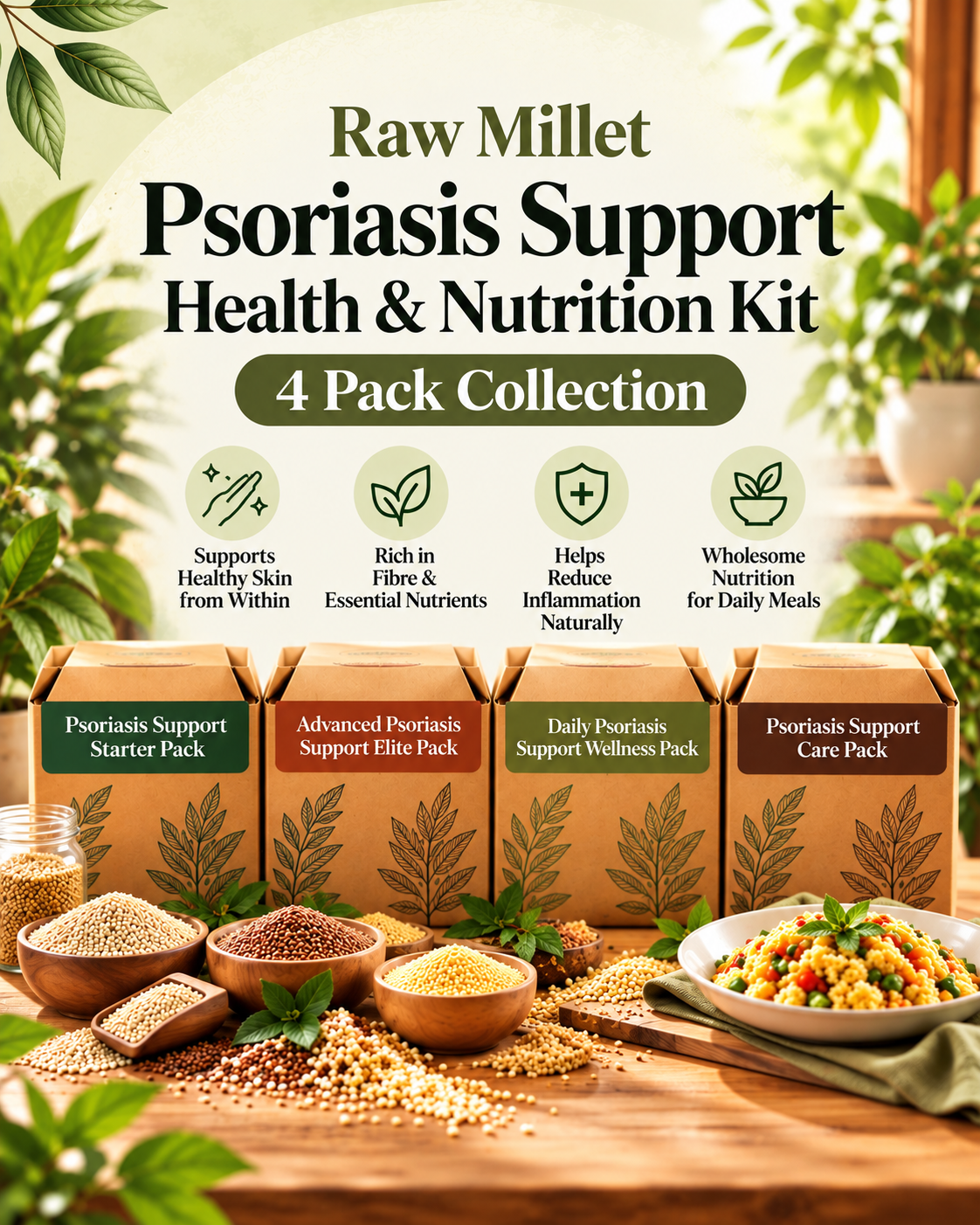 Raw Millet Psoriasis Support Health & Nutrition Kit – 4 Pack Collection
