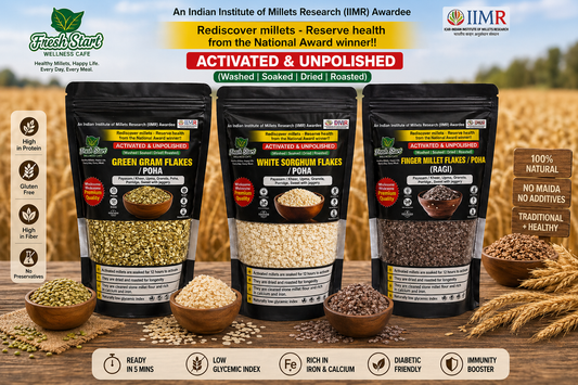 Activated Flakes Combo Pack of 3(400g each)(Green gram flakes, Ragi Millet Flakes,White Sorghum Flakes)