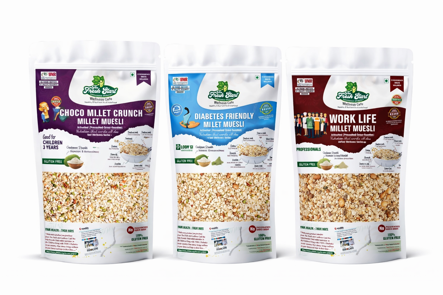 Assorted Millet Muesli Combo(Diabetic Friendly Millet Muesli,Work well Millet Muesli,Choco Crunch Millet Muesli)
