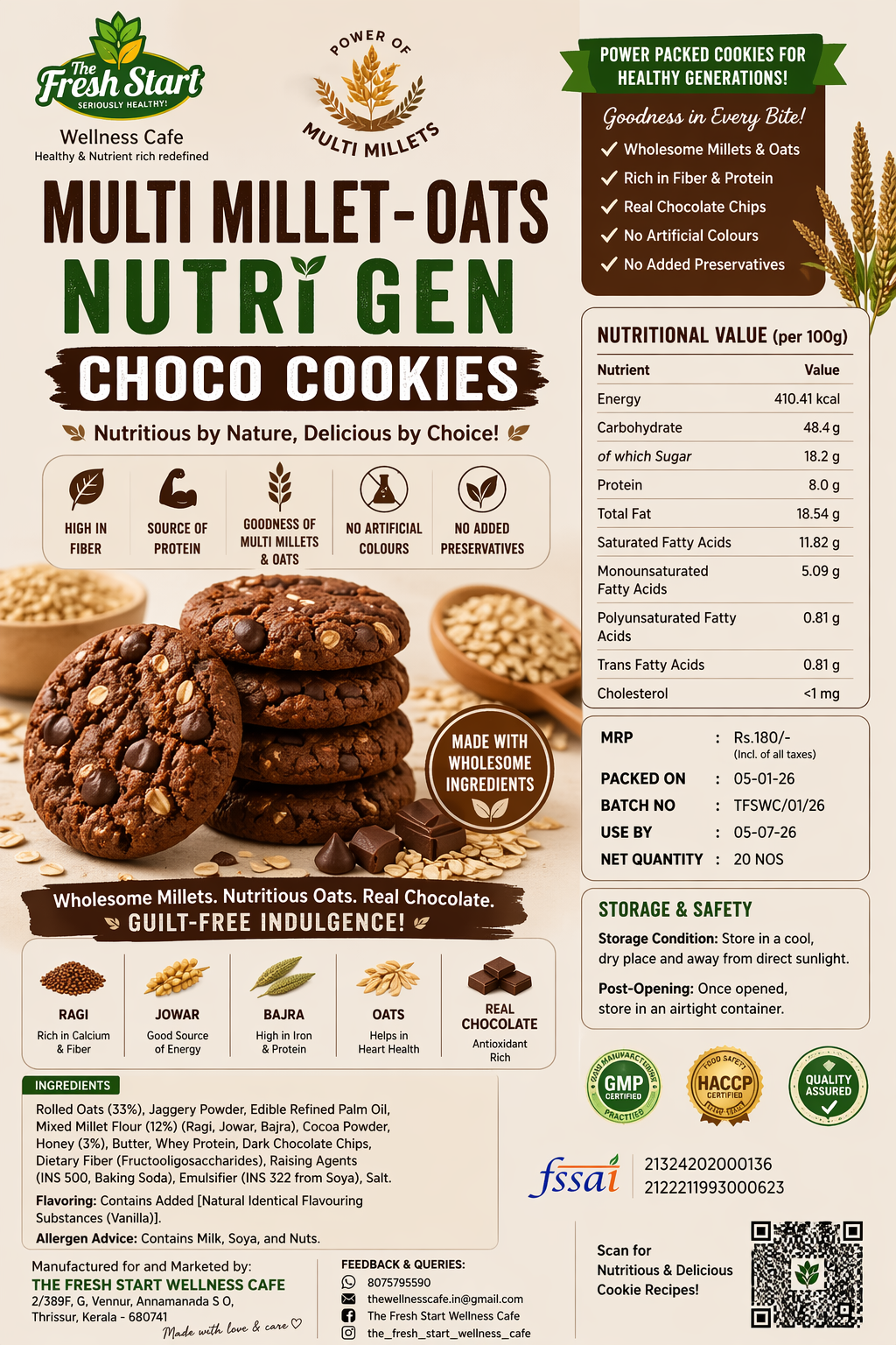 Combo Pack Of 3 Multi Millet- oats Nutri Gen Choco Cookies