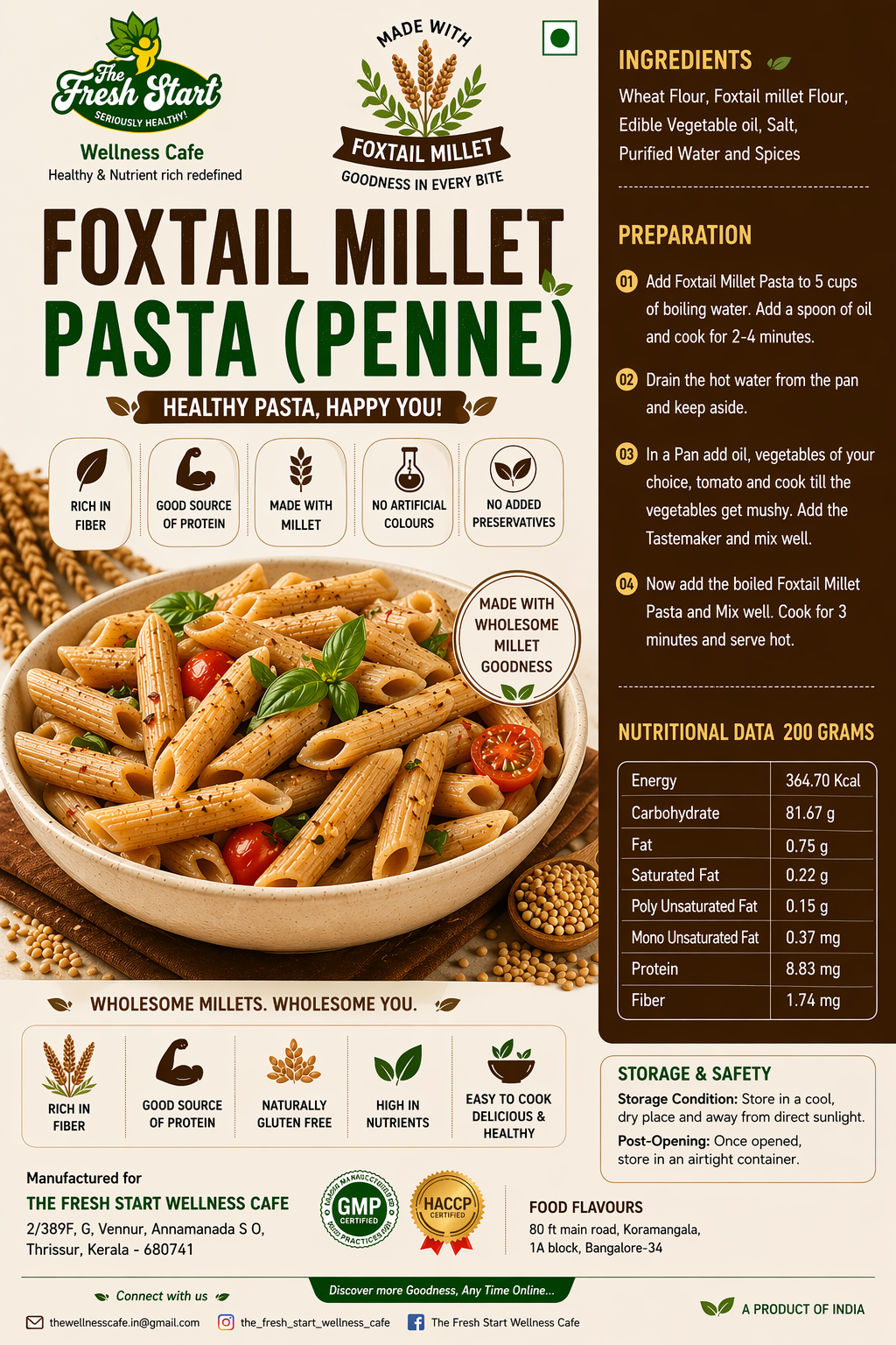 Foxtail Millet Pasta (Penne) – With Taste Maker -combo (175 g x3)