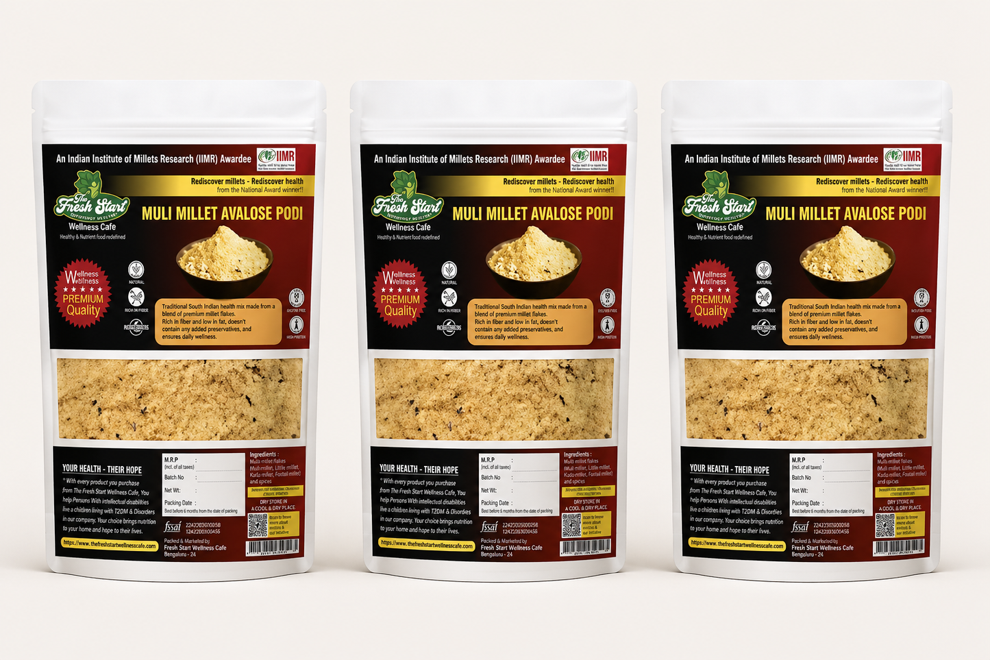 Combo Pack Of 3 Multi Millet Avalose Podi ( Multi-Millet Roasted Flour Mix with Jaggery)