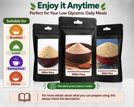Diabetic(Type 1 & Type 2) Warrior 3 Combo Pack - Flour, Rice, and Rava (500g ,200g and 250g )(Best for Breakfast,Lunch ,Evening snack And Dinner)