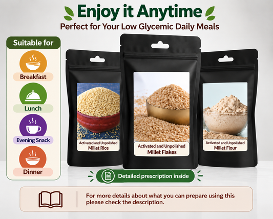 Diabetic(Type 1 & Type 2) Warrior 3 Combo Pack - Flour, Flakes, and Rice (500g ,200g and 250g )(Best For Breakfast,Lunch ,Evening Snack and Dinner)