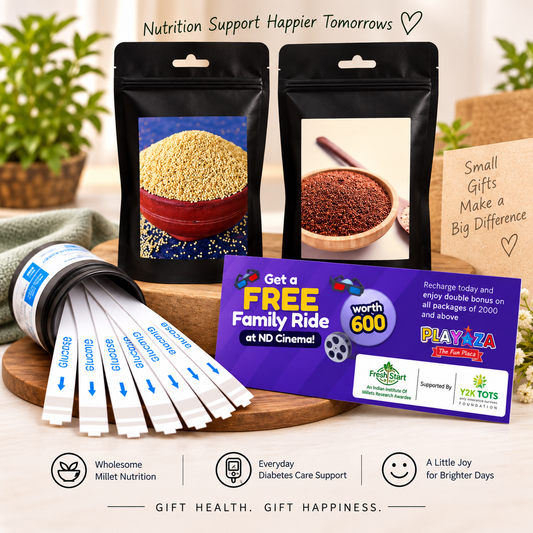 T1D Care Gift Combo – Activated & Unpolished Millet Rice + 20 Glucose Test Strips + Free Playaza Family Ride