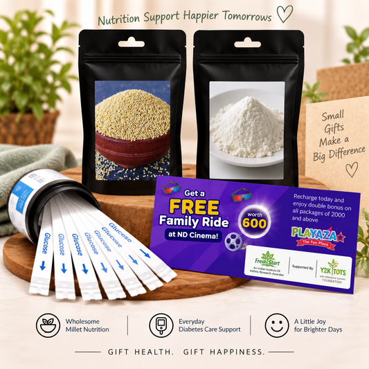 T1D Care Gift Combo – Activated & Unpolished Millet Flour & Rice + 50 Glucose Test Strips + Free Playaza Family Ride
