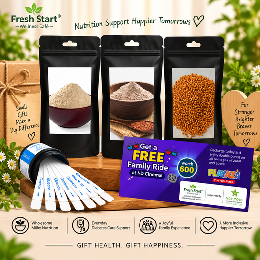 T1D Care Gift Combo – Activated & Unpolished Millet Flours & Rice + 50 Glucose Test Strips + Free Playaza Family Ride