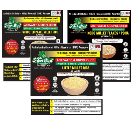 Activated 3 combo Sprouted Pearl Rice  , Kodo Millet flakes & Little Millet rice