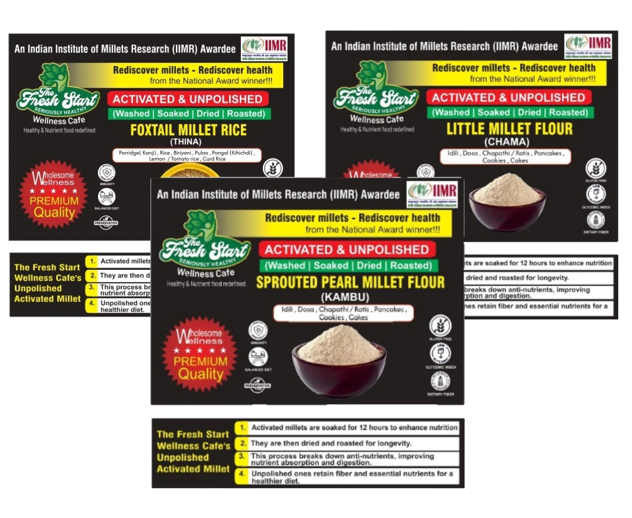Activated 3 combo Sprouted Pearl Millet flour, Foxtail Millet rice & Little Millet flour
