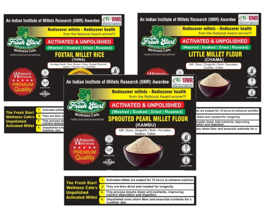 Activated 3 combo Sprouted Pearl Millet flour, Foxtail Millet rice & Little Millet flour