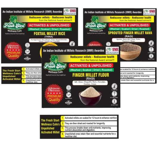 Activated 3 combo Ragi Millet flour  , Sprouted Finger Millet (Ragi) Millet Rava  & Foxtail Millet rice