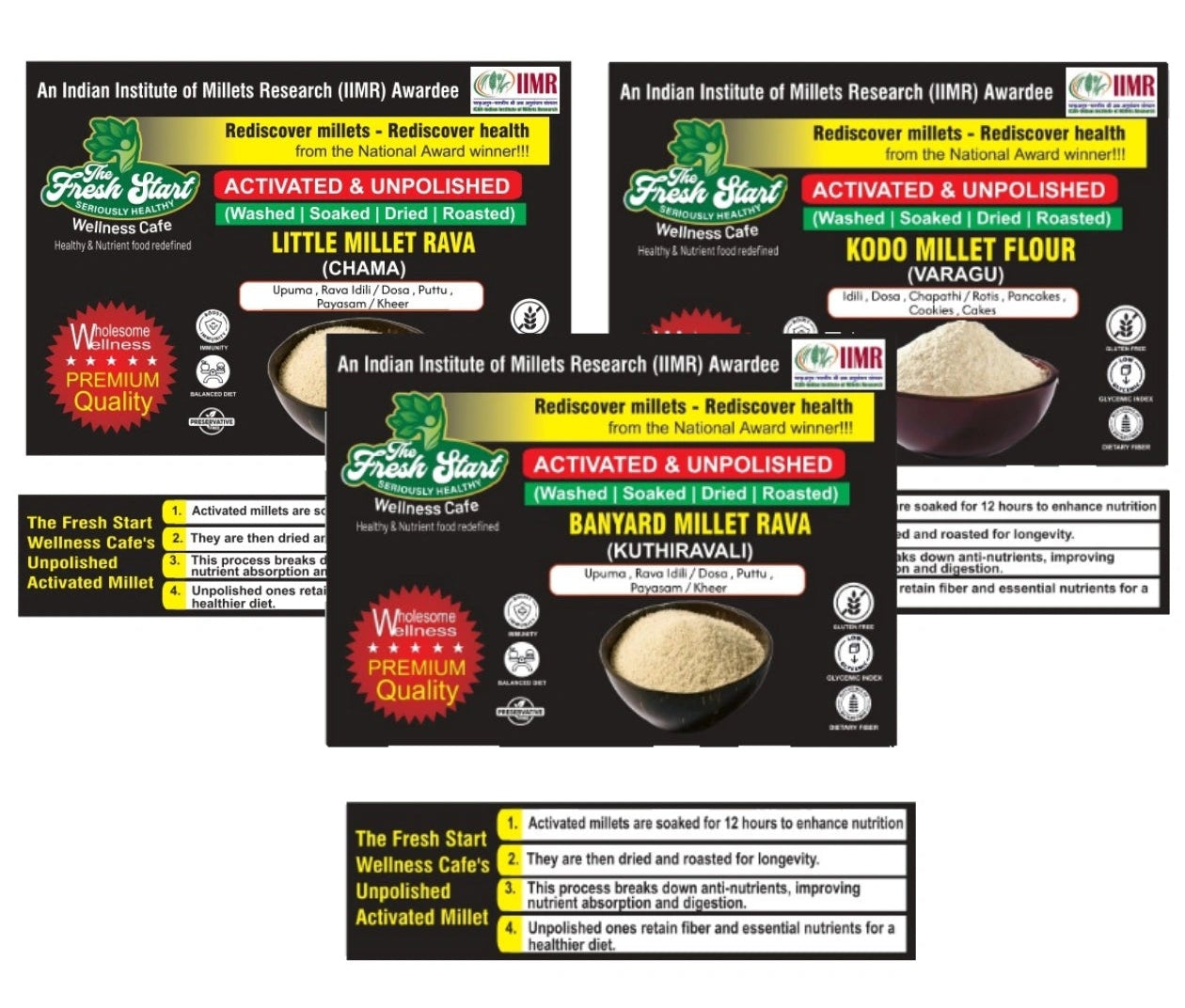 Activated 3 combo Little Millet Rava  , Barnyard MIllet Rava    & Kodo Millet flour