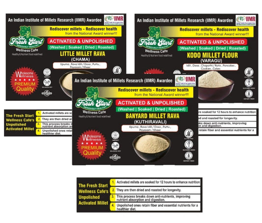 Activated 3 combo Little Millet Rava  , Barnyard MIllet Rava    & Kodo Millet flour