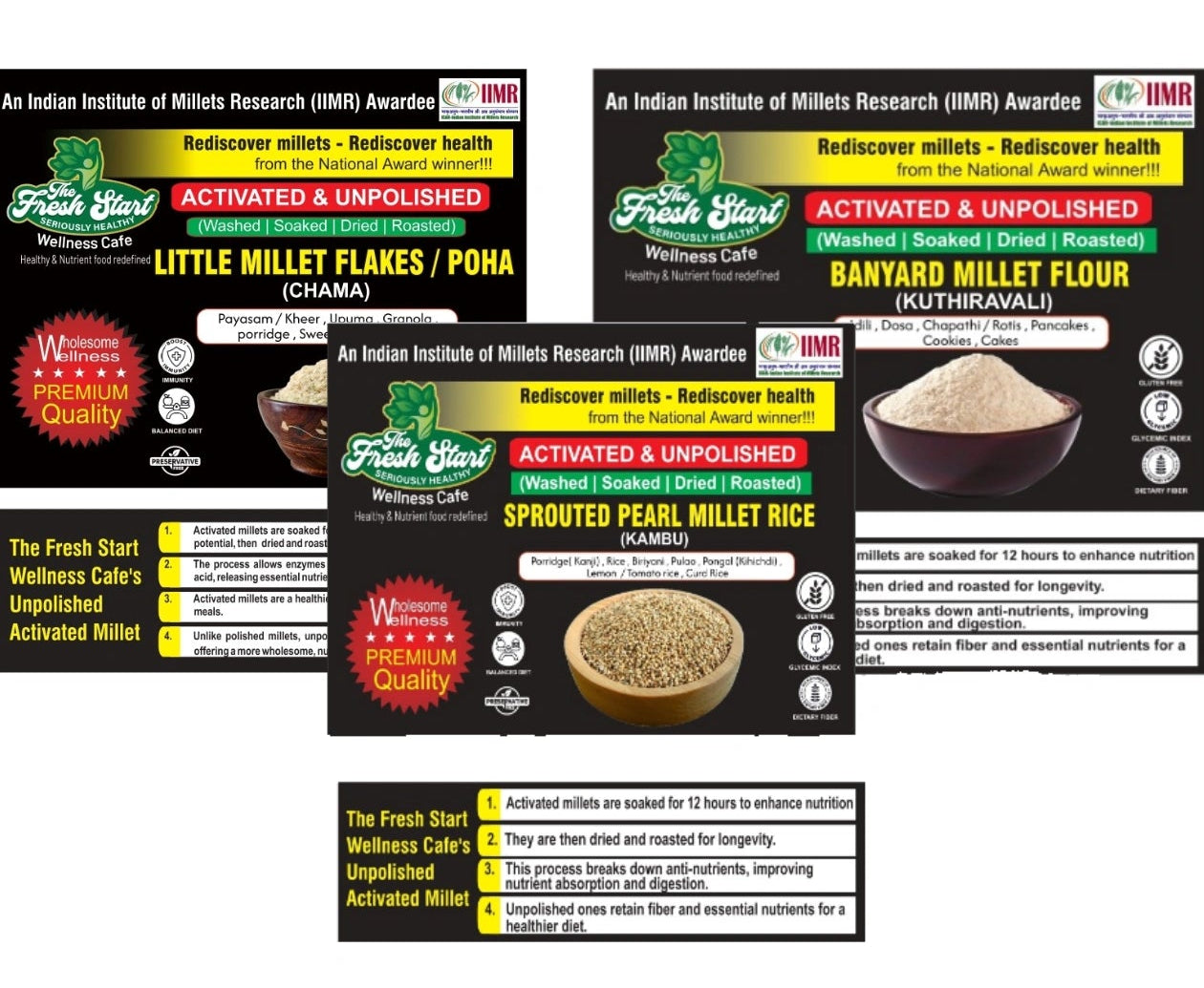 Activated 3 combo Little Millet flakes   , Sprouted Pearl Rice   & Barnyard Millet flour