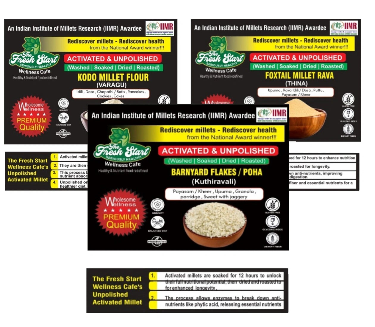 Activated 3 combo Kodo Millet flour  , Foxtail Millet Rava  & Barnyard Millet flakes