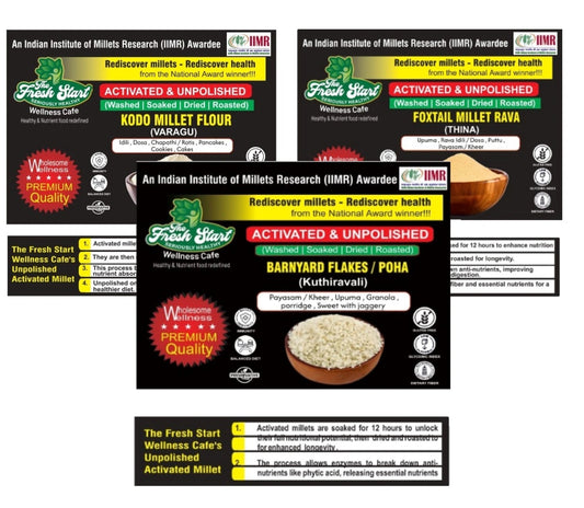 Activated 3 combo Kodo Millet flour  , Foxtail Millet Rava  & Barnyard Millet flakes