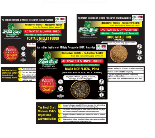 Activated 3 combo Foxtail Millet flour , Black rice flakes  & Kodo Millet rice