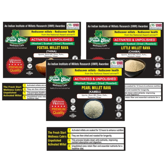 Activated 3 combo Foxtail Millet Rava  ,Little Millet Rava   & Pearl Millet Rava
