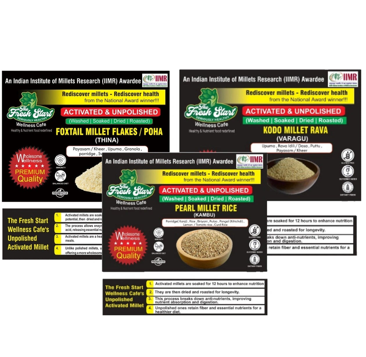 Activated 3 combo Foxtail Millet flakes  ,Kodo Millet Rava  & Pearl Millet Rice