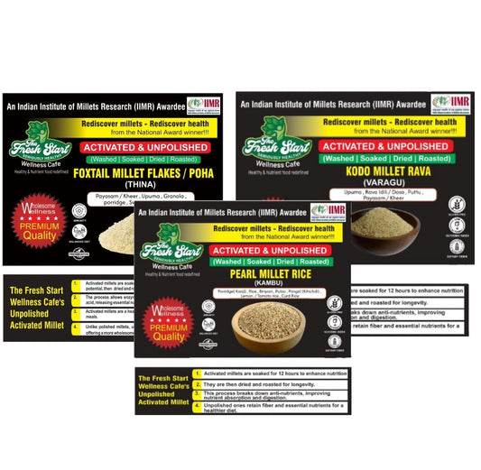 Activated 3 combo Foxtail Millet flakes  ,Kodo Millet Rava  & Pearl Millet Rice