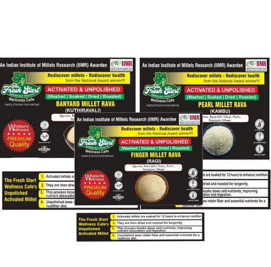Activated 3 combo Barnyard MIllet Rava ,Sprouted Pearl Millet Rava & Finger Millet (Ragi) Rava
