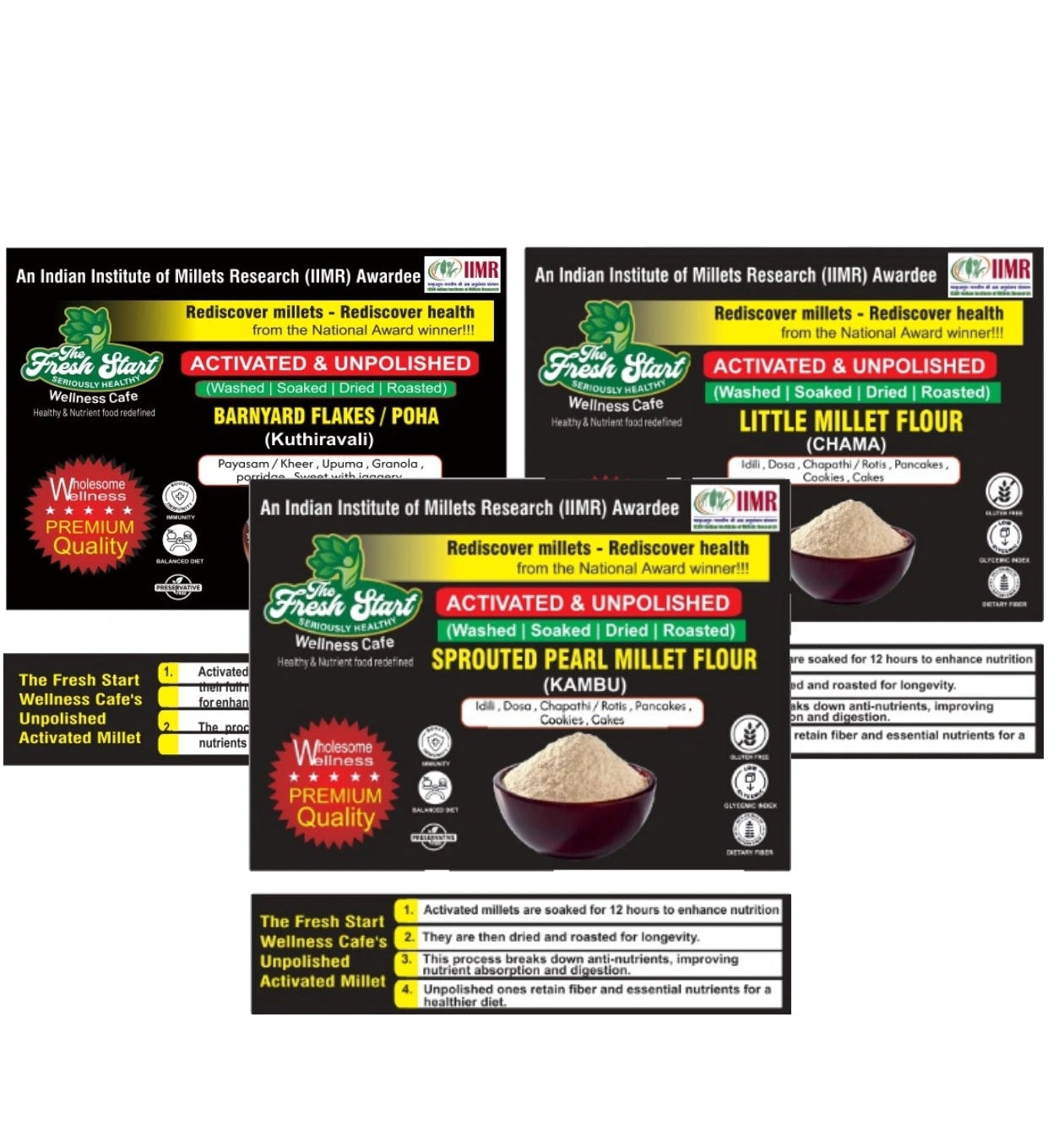 Activated 3 combo Barnyard Millet flakes ,Little Millet flour & Sprouted Pearl Millet flour