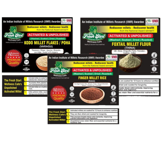 Activated 3 combo Kodo Millet flakes ,FoxtaiMillet flour& Finger millet (Ragi ) Rice