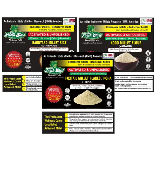 Activated 3 combo Barnyard Millet rice  , Kodo Millet flour & Foxtail Millet flakes