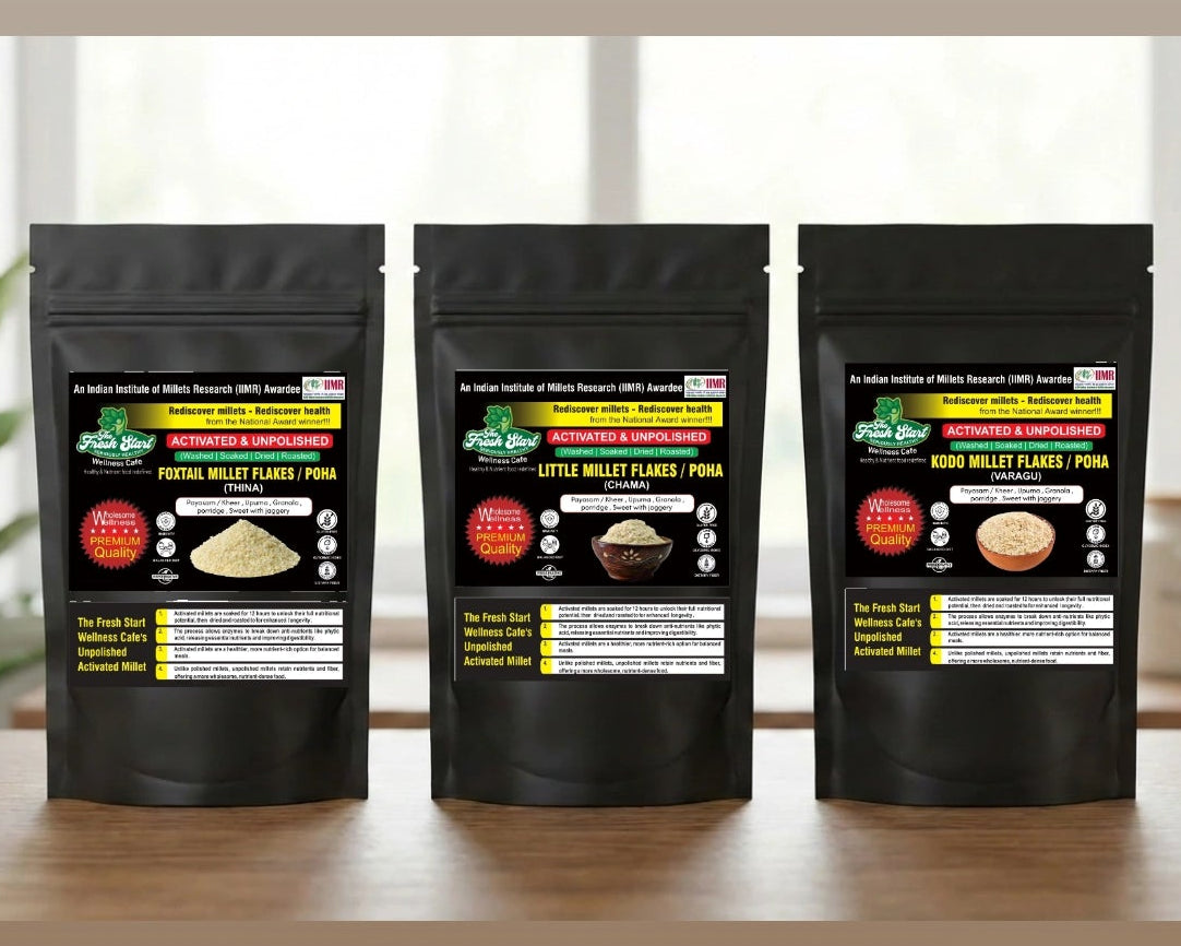 Activated Flakes Combo – Pack of 3 (400g each) (Little  Millet Flakes, Foxtail Millet Flakes And Kodo Millet Flakes