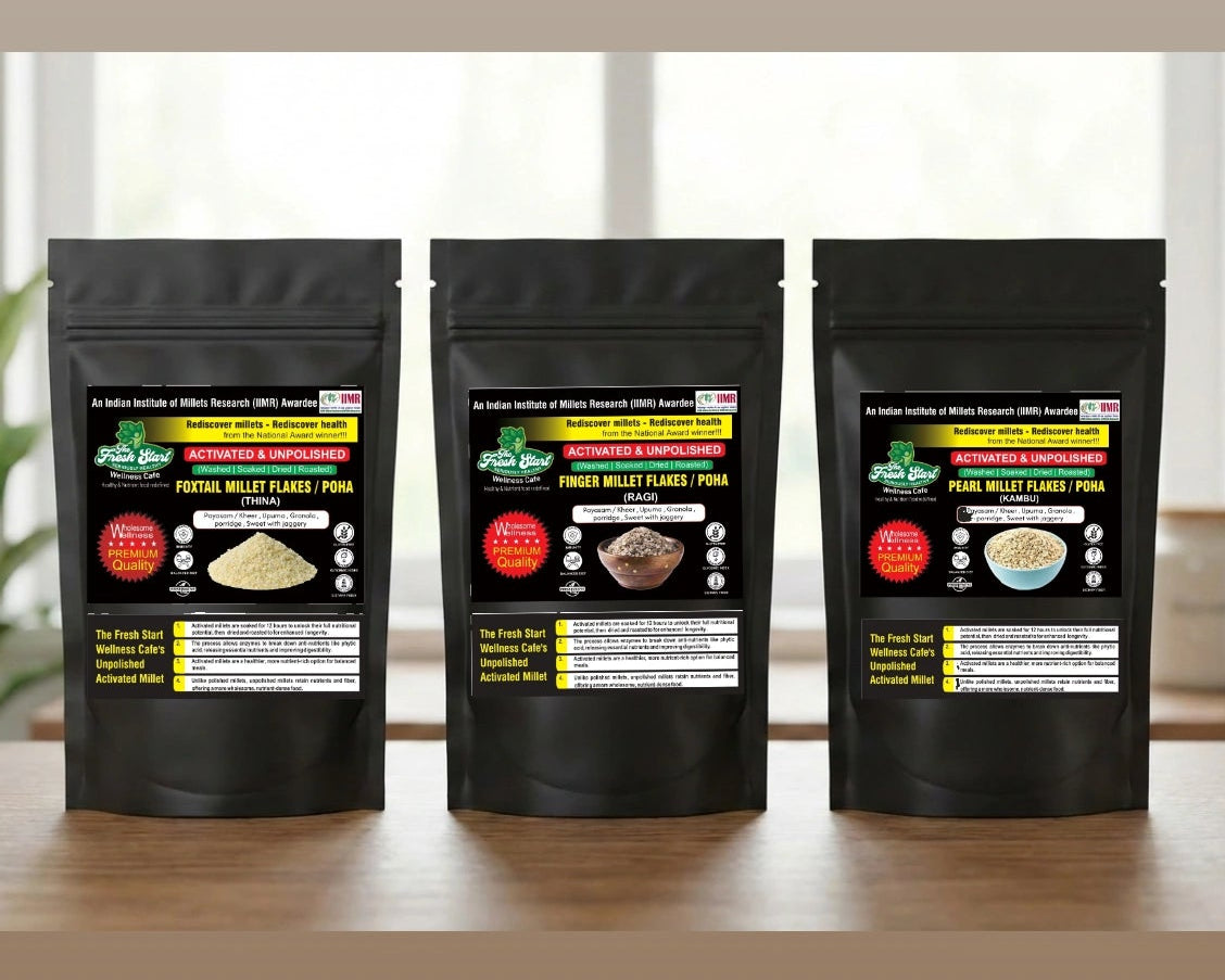 Activated Flakes Combo – Pack of 3 (400g each) (Finger Millet Flakes, Foxtail Millet Flakes And Pearl Millet Flakes