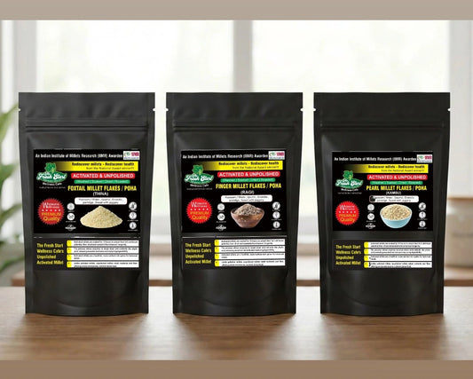 Activated Flakes Combo – Pack of 3 (400g each) (Finger Millet Flakes, Foxtail Millet Flakes And Pearl Millet Flakes