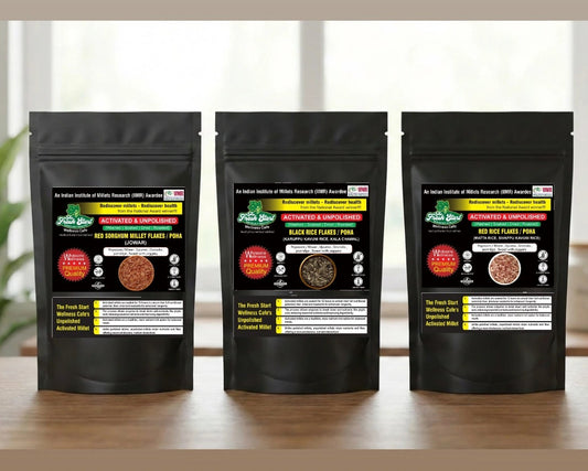 Activated Flakes Combo – Pack of 3 (400g each) (Black Rice Flakes, Red Rice Flakes, and Red Sorghum Flakes)