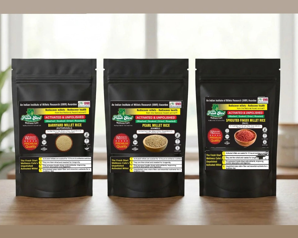 Activated Rice Combo – Pack of 3 (500g each) (Barnyard Millet Rice, Pearl Millet Rice, and Sprouted Finger Millet Rice)