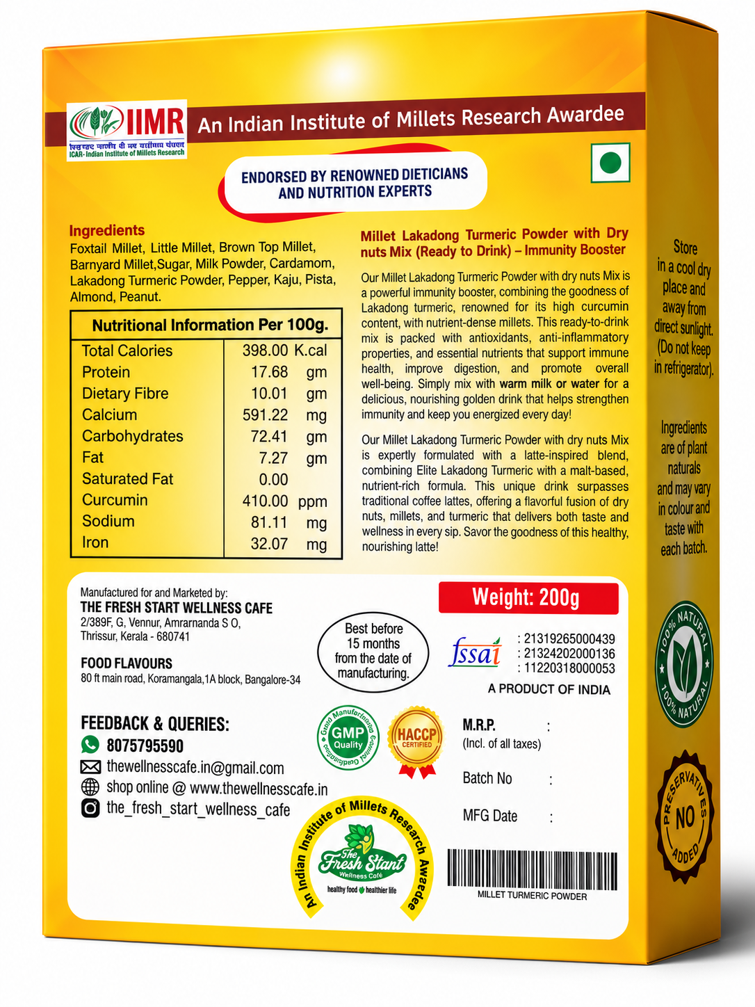 Millet Turmeric Energy Drink Lakadong Turmeric With Dry Nuts With Millk Powder