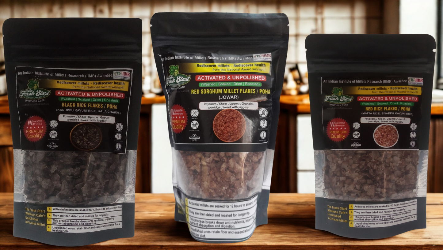 red rice, red sorghum an d black rice flakes