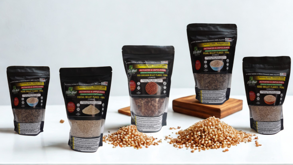 The Fresh Start Wellness Cafe Super Activated Flakes Combo – Pack of 5 (200g each) (Finger Millet Flakes, Foxtail Millet Flakes, Pearl Millet Flakes, Red Sorghum Millet Flakes & Kodo Millet Flakes )